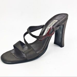 CHARLES DAVID Brown Satin Strap Sandal Heels